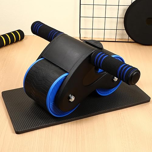 Miniatura 4 de PRETYZOOM Rueda de rodillo Ab de rebote automático con rodillera y soporte para teléfono para entrenamiento de fuerza central en el hogar, equipo de