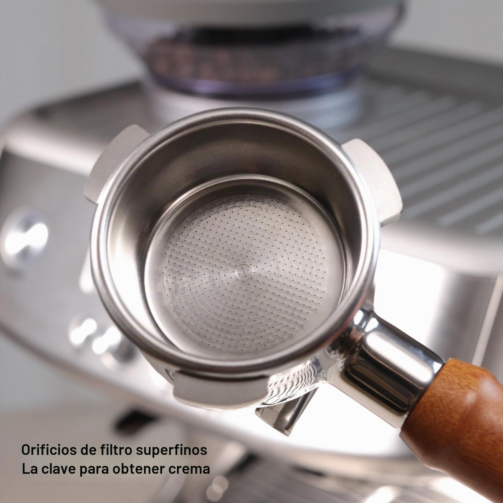 CAPFEI Portafiltro 54 mm doble caño para Sage/Breville Barista BES 870/878/880 cesta de filtro con madera de nogal y portafiltros de acero inoxidable
