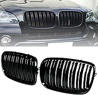 Vista 23 de Rejilla delantera para BMW X5 E70 X6 E71 2007-2014, ABS brillante negro riñón parrilla
