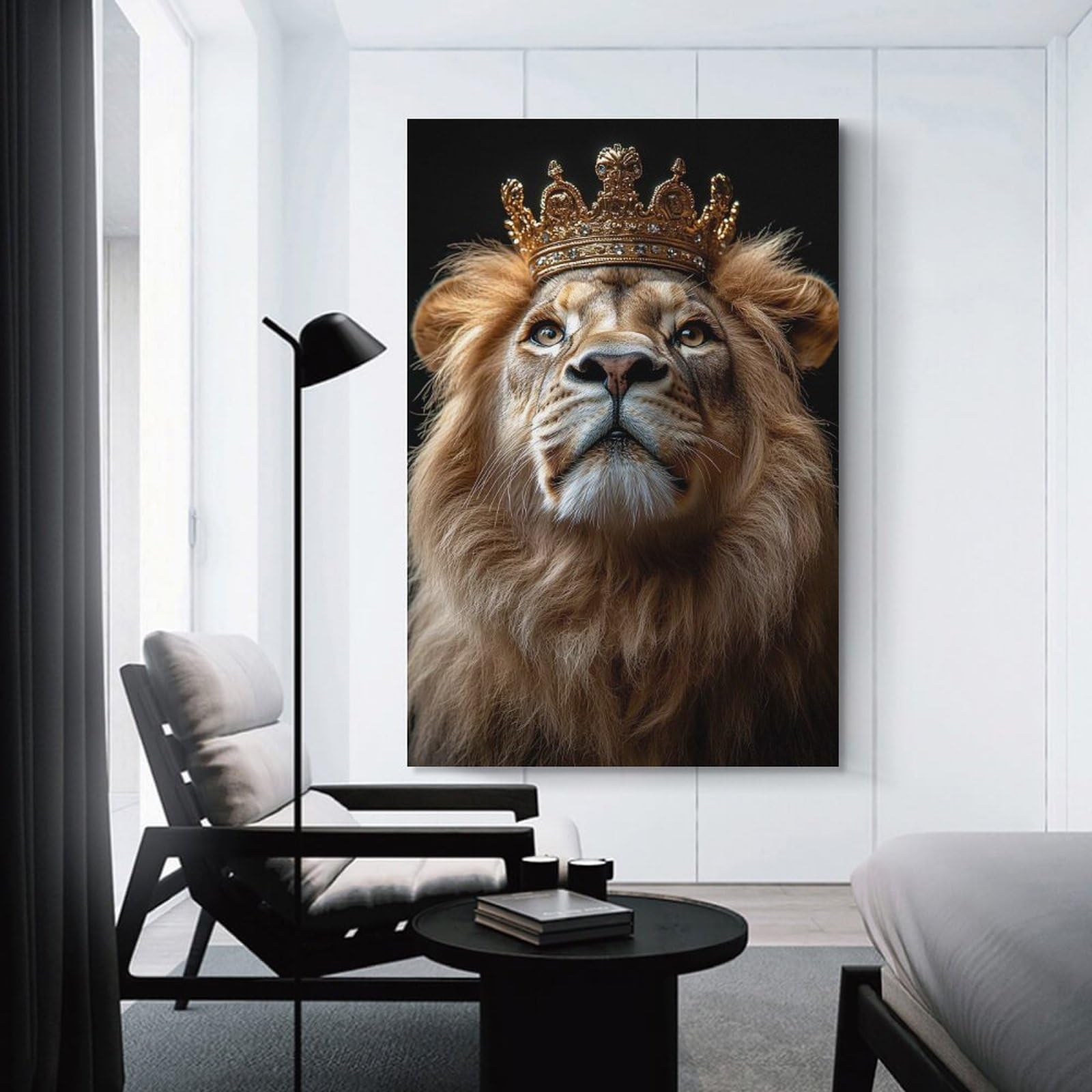 Junmoney Lion with Crown Canvas Wall Picture, 24x36inch(60x90cm), for Wall Displays, Bedrooms Or Room Updates, Wall Decor Suited to Curated Displays