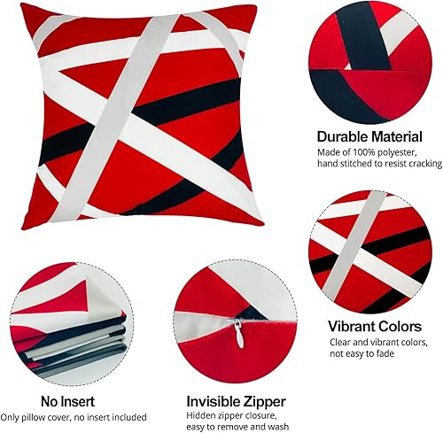 Miniatura 6 de Juego de 4 fundas de almohada rojas de 18 x 18 pulgadas modernas rayas abstractas negras grises y blancas para sofá sala de estar sofá al aire libre