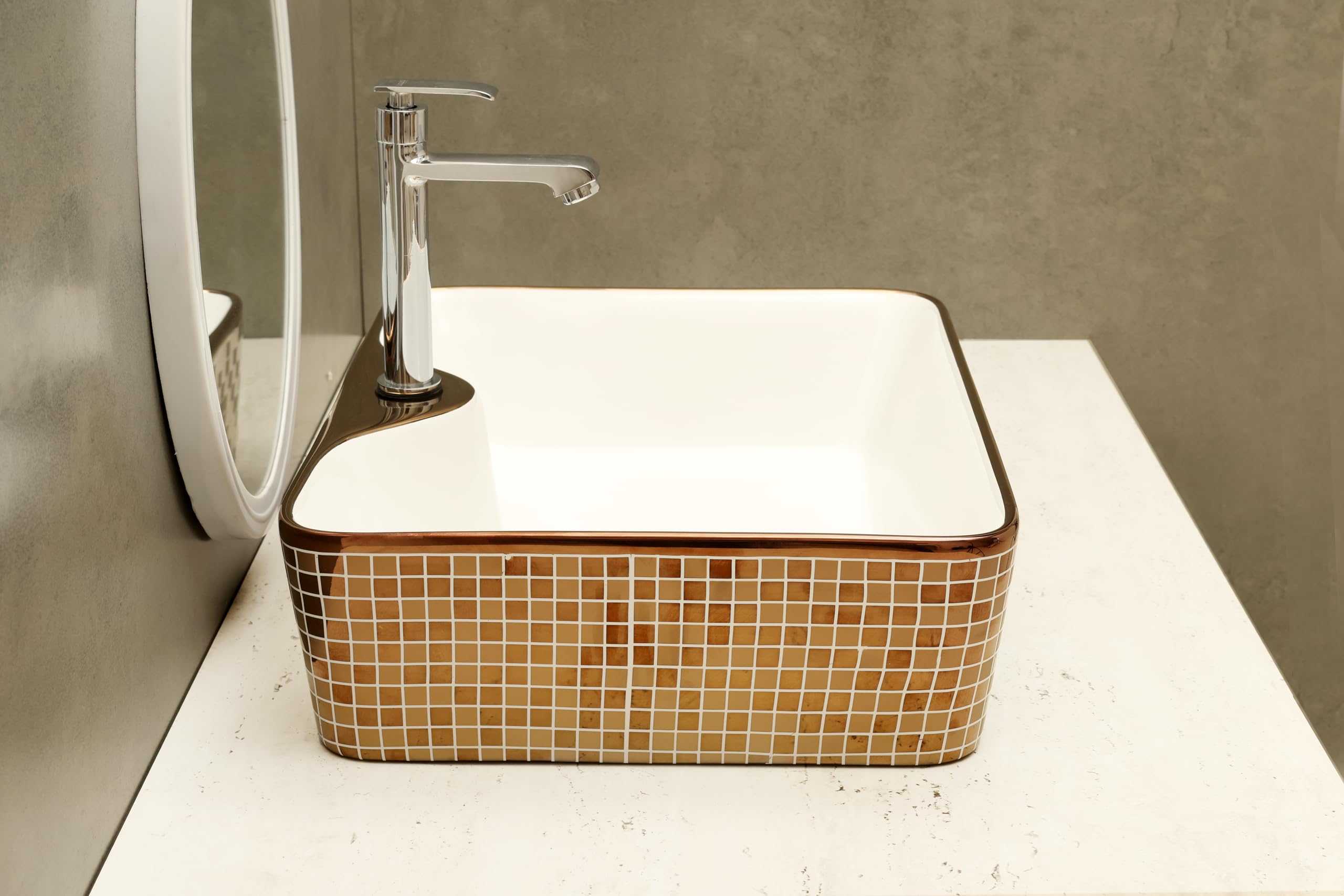 HISRE Ceramic Table Top Vessel Sink Wash Basin Oval Shape Over Counter Wash Basin For Bathrooms & Living Room 19 X 14 X 5 Inch (Style - 4) G1104, photo 3 of 4