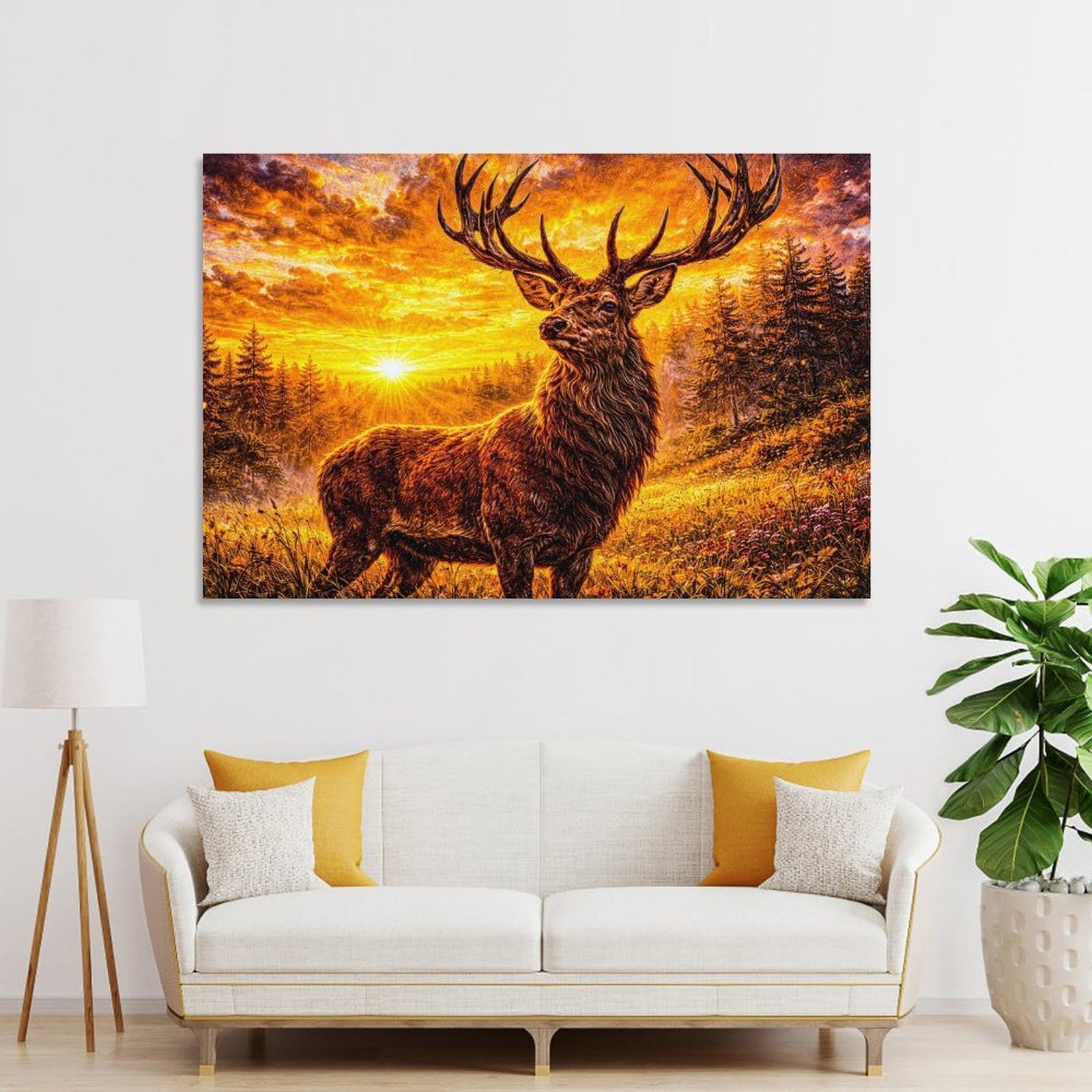 Junmoney Majestic Stag at Sunset Canvas Wall Decor, 24x36inch(60x90cm), for Home Lounge, Bedroom Or Reading Nook, Modern Wall Decor for Cosy Interiors