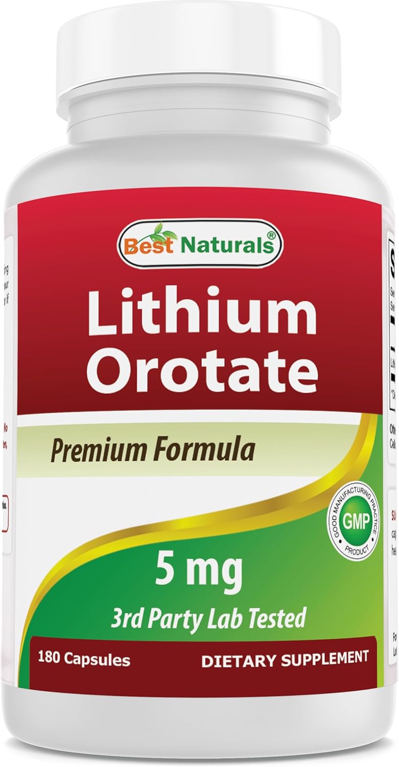 Best Naturals Lithium Orotate 5 mg 180 Capsules - Non GMO - Gluten Free