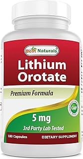 Best Naturals Lithium Orotate 5 mg 180 Capsules - Non GMO - Gluten Free