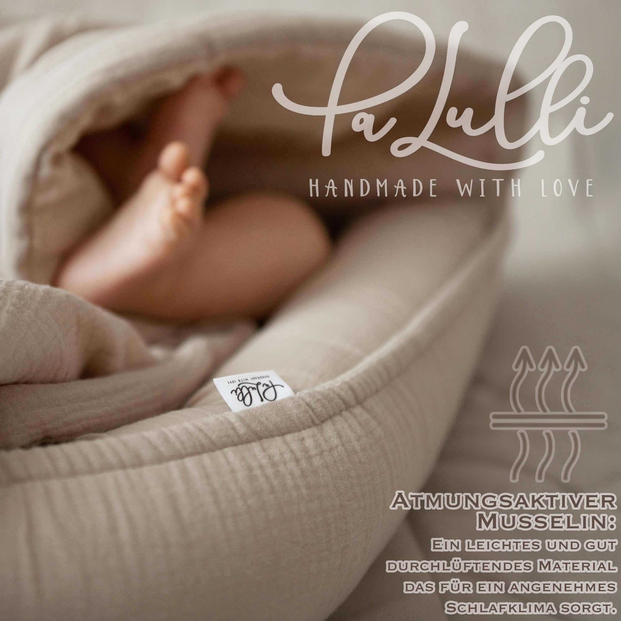 PaLulli Nido per bambini 2 in 1 con coperta per neonati, in 100% mussola di cotone, di alta qualità, 100 x 60 cm, con chiusura in , paracolpi (beige)