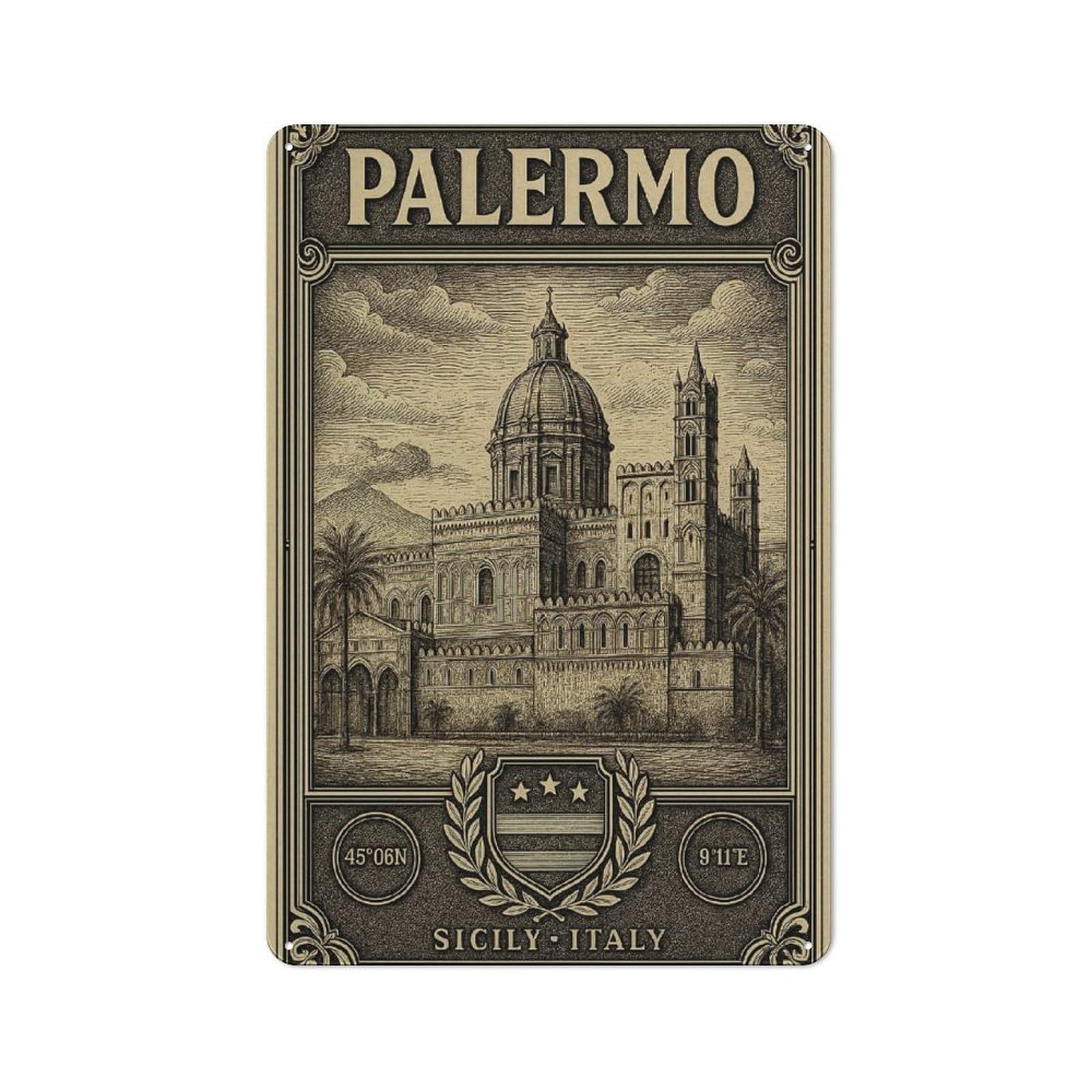 Cosy Palermo Sicily Italy Vintage Travel Metal Plaque 30x20cm, Kitchen Wall Decor for Kitchen, Cafe, Pantry Or Dining Room