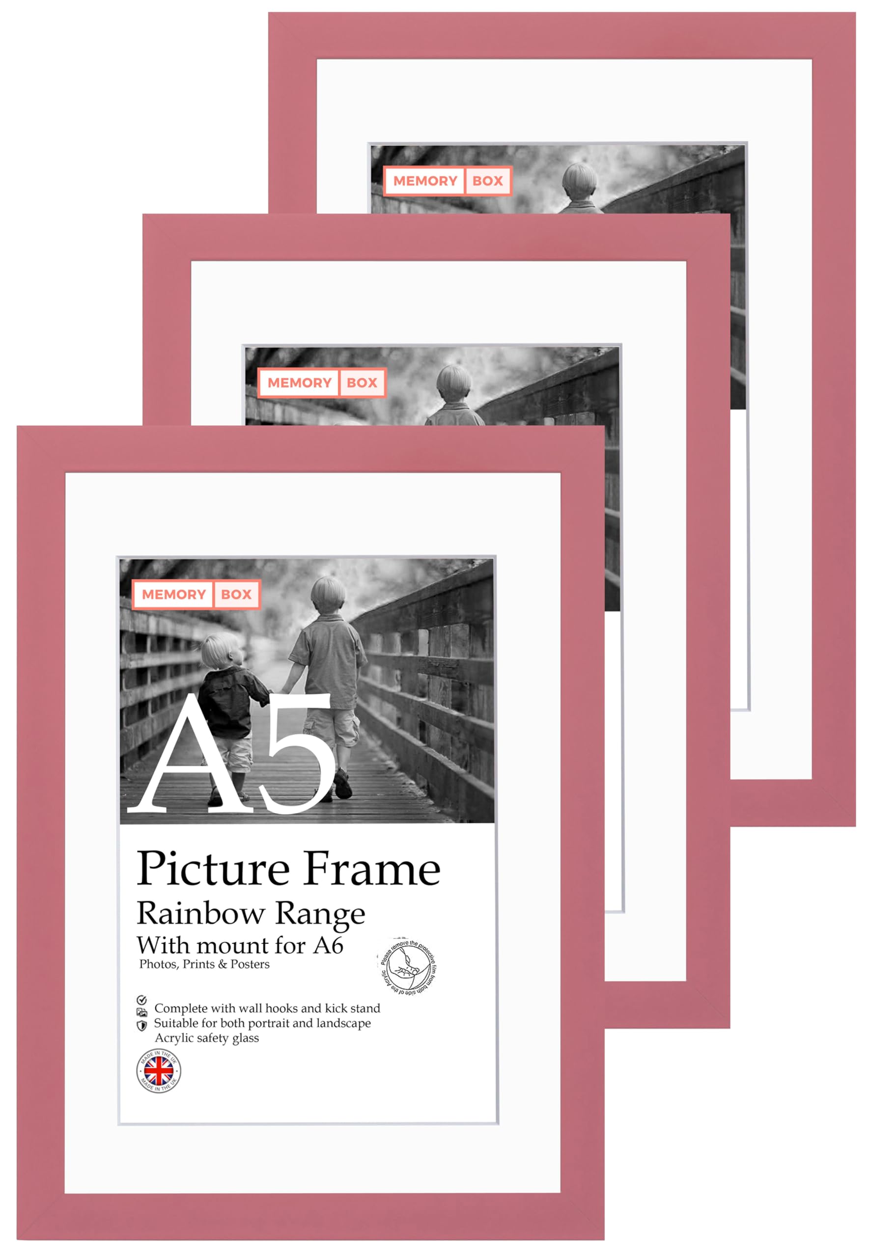 A5 Pink Picture Frame Set of 3, Perfect for Displaying A6 Pictures with Mount or A5 Pictures Without Mount, Gallery Wall, Posters, Photos, Artwork, or Prints, Pink