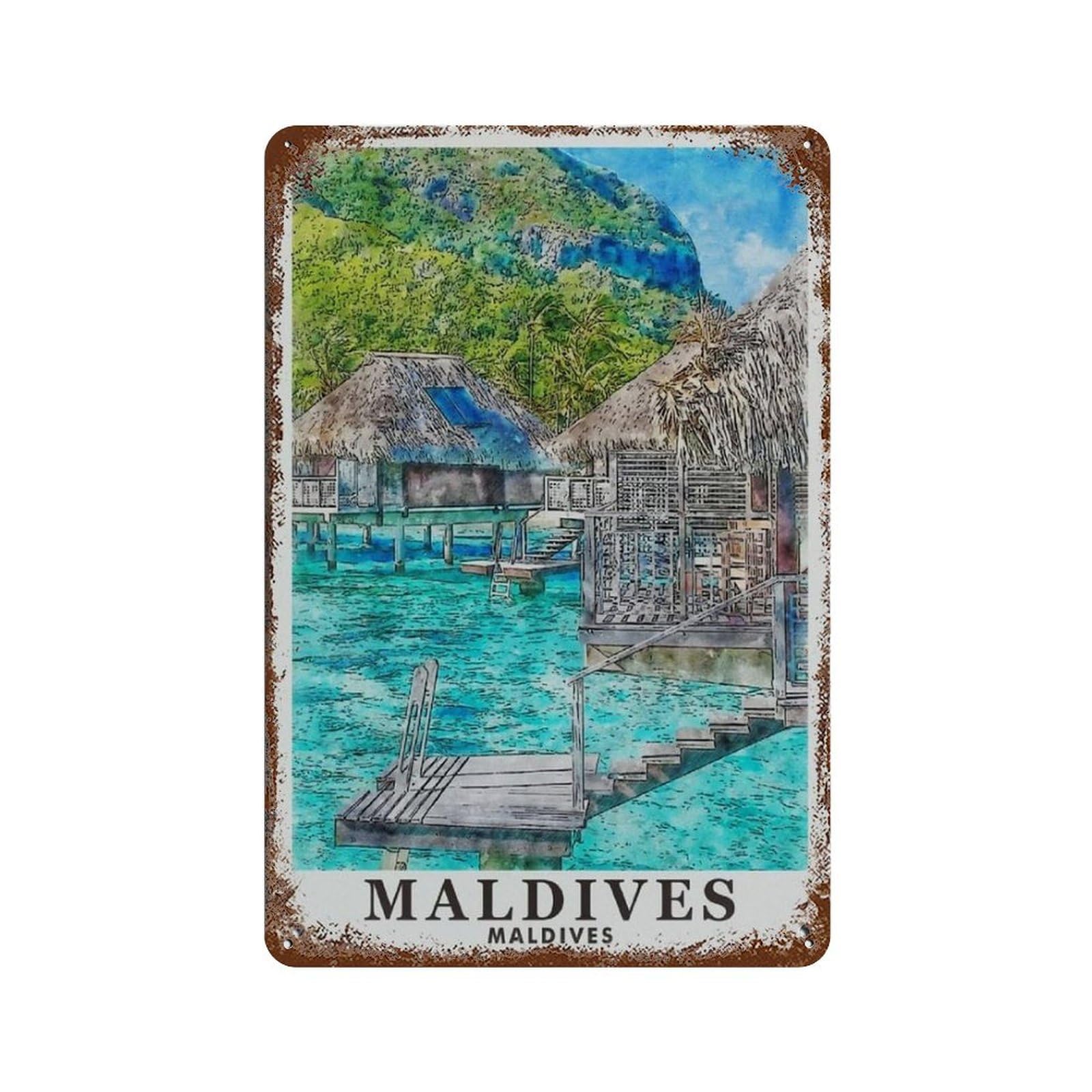 Yyhmkbyy A-06 Vintage Cityscape Plaque Maldives Oil Painting Vintage Tin Sign Home Office Kitchen Pub Club Cafe Bar Farm Restaurant Collection Metal Wall Decor20 X 30 Cm (8 X 12 Zoll)-396
