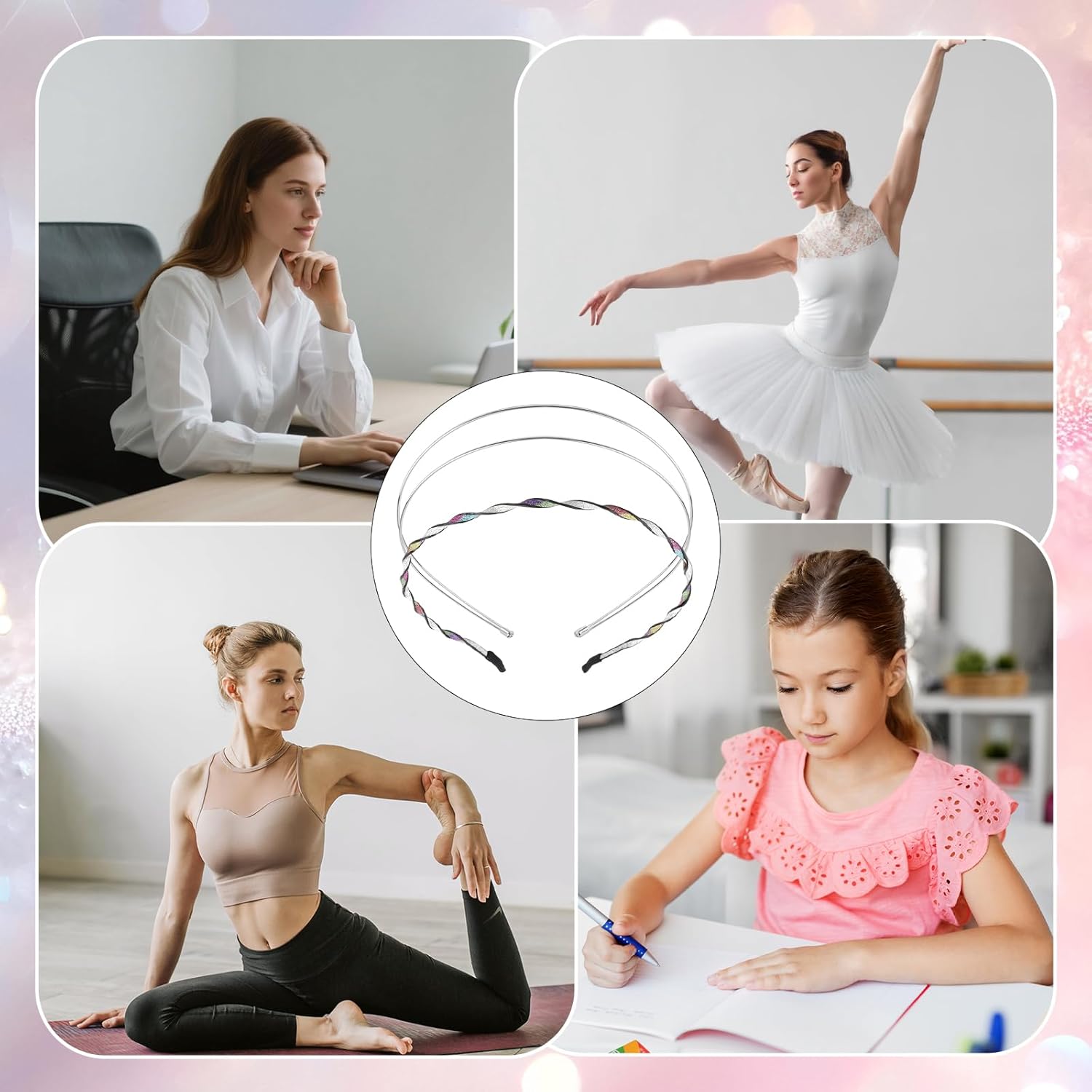 2 Pcs Thin Headbands for Women, Silver Double Headband & Colorful Metal Headband, Fashion Simple Metal Hair Bands Adjustable Hair Accessories for Daily & Party - Image 6