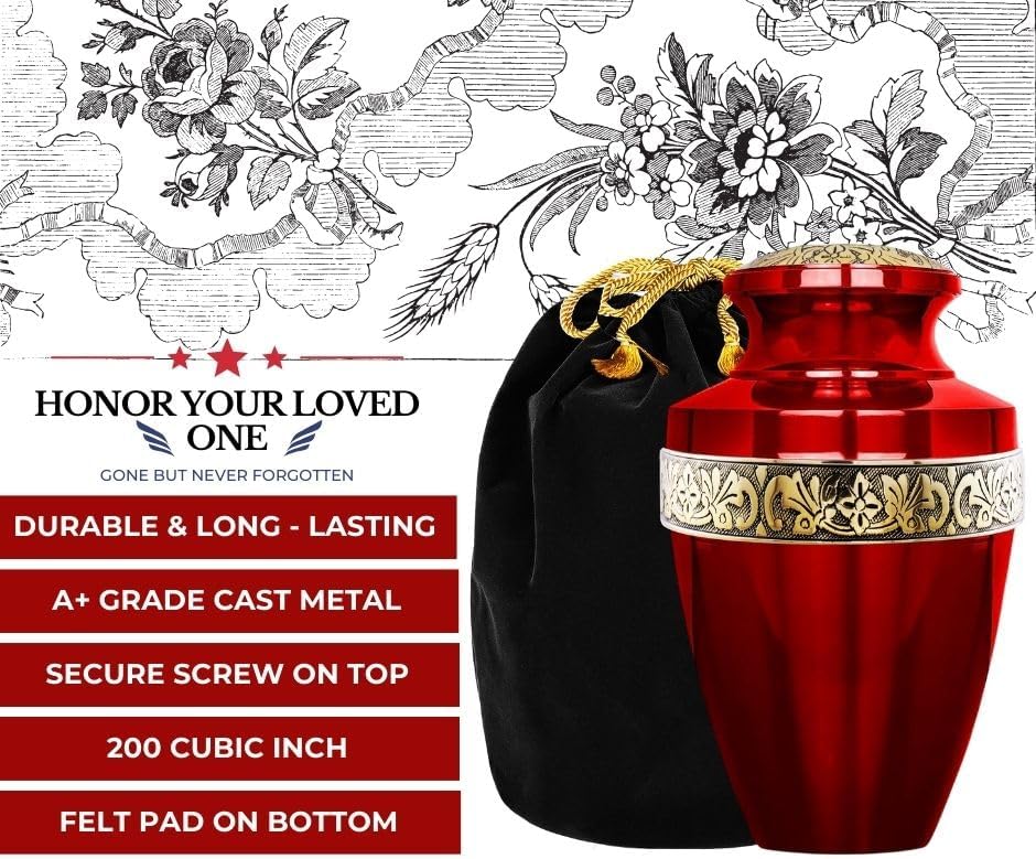 Grecian Cremation Urns for Human Ashes - Decorative Urn, Urn for Human Ashes Female & Male,Urns for Ashe Men & Women,Funeral Urn (RED, Large) - Image 3