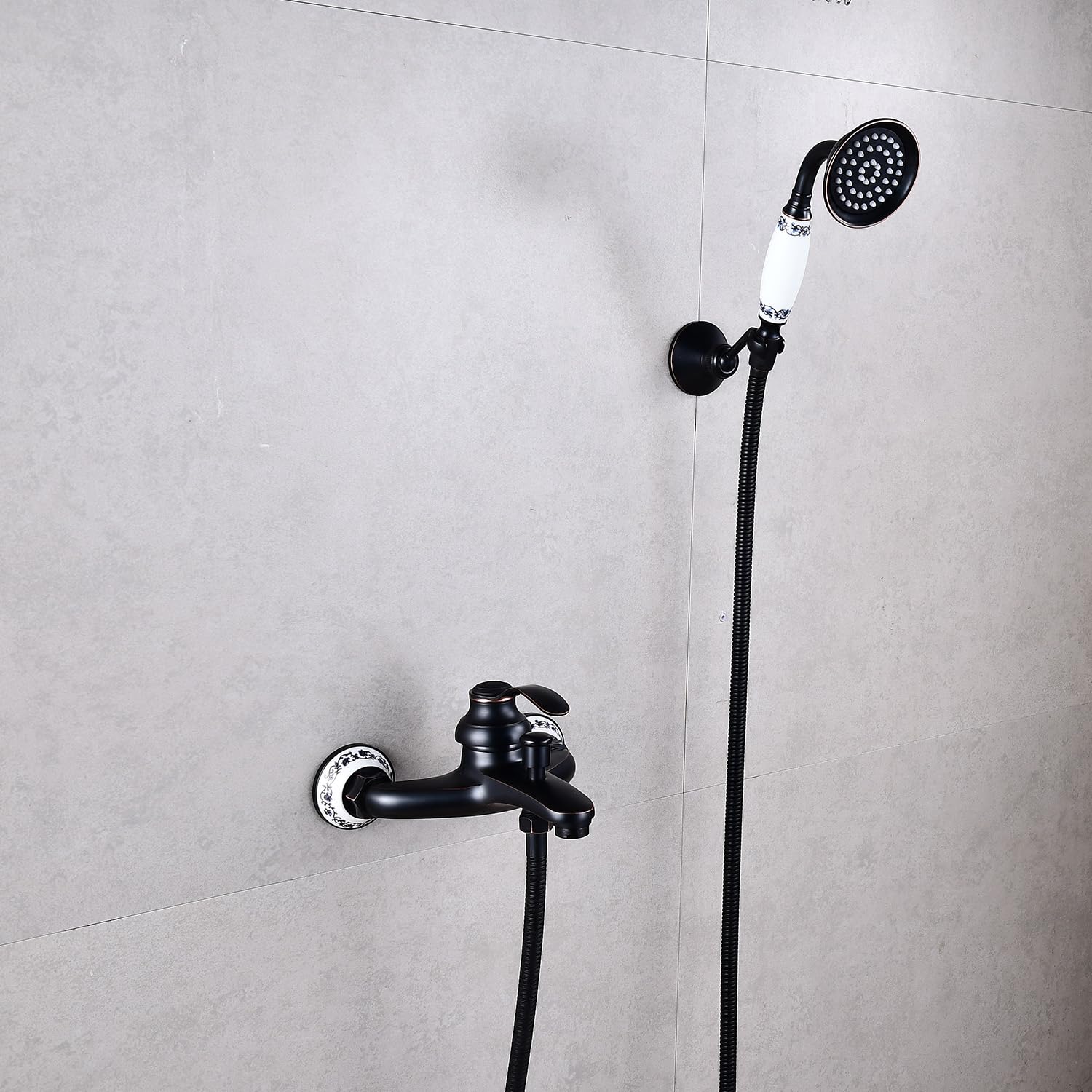 HomeLava Rubinetto per Vasca da Bagno a Parete Miscelatore Ottone Doccia(Nero)