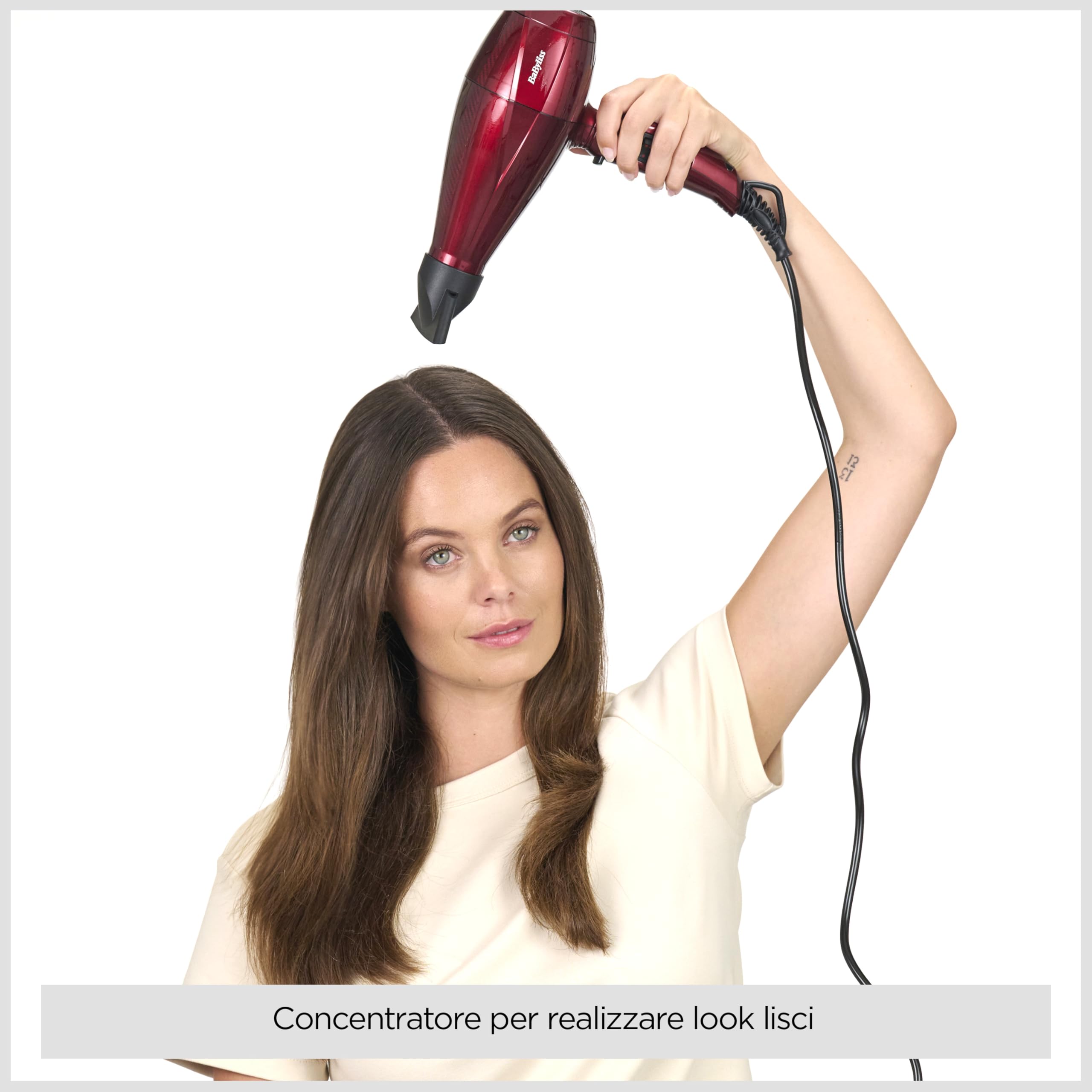 BaByliss Asciugacapelli Made In Italy con Motore Digitale 2200W, Phon Capelli, asciugatura ultra-rapida, funzione ionica,3 temperature, 4 velocità, tasto turbo, diffusore, concentratori, rosso, 6001DE
