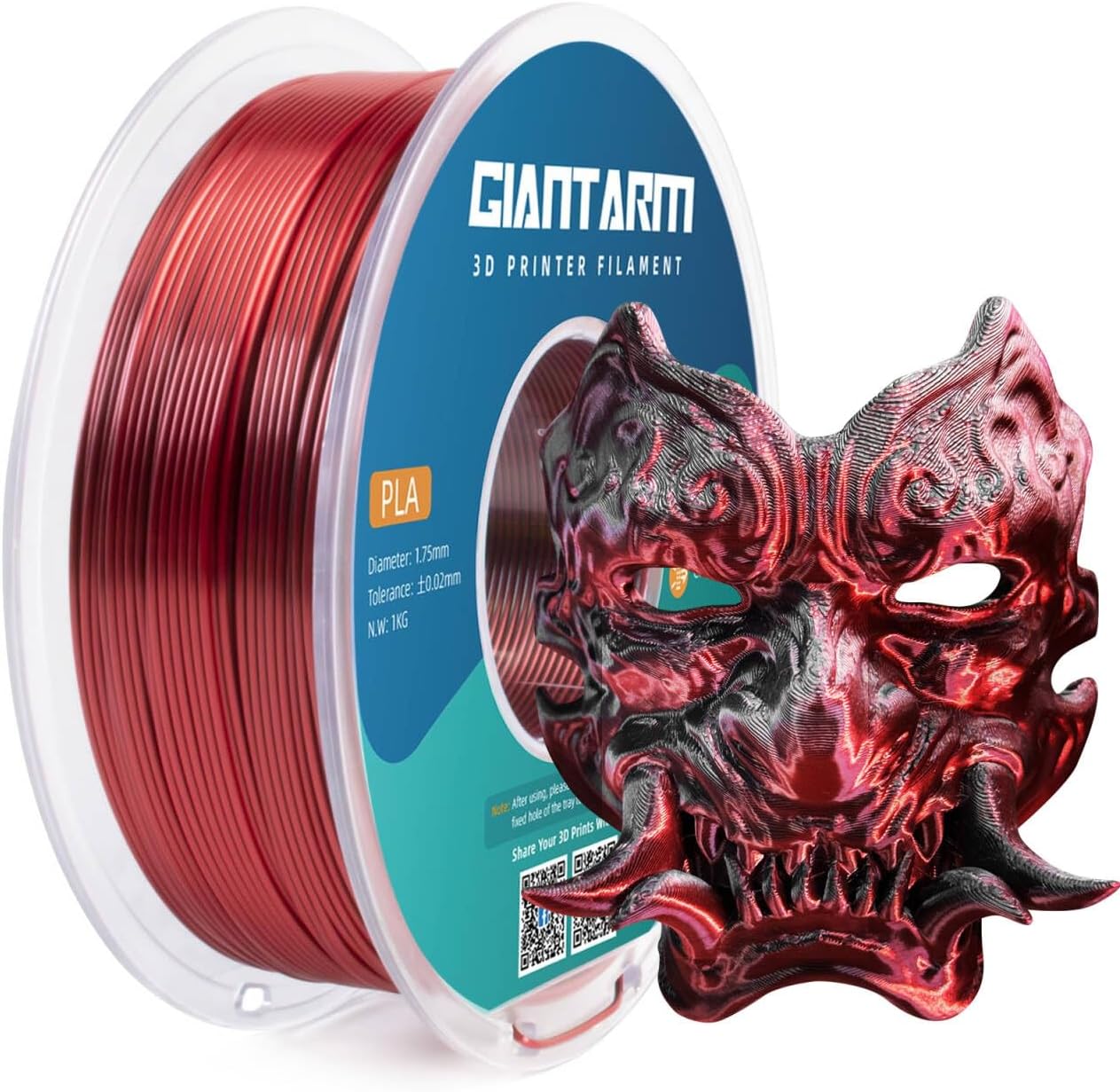 GIANTARM 3D Printer Filament 1kg,Silk Blue PLA and Red Black PLA 1.75mm Dimensional Acuuracy +/-0.03mm,1080 Feet Per Roll,Vacuum Packaging