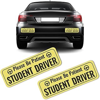 2PCS Student Driver Magnet for Car,Highly Reflective Student Driver Sticker for Car Door/Trunk/Hood/Bumper,Universal Removable Please Be Patient New Driver Magnet for Car (Yellow)