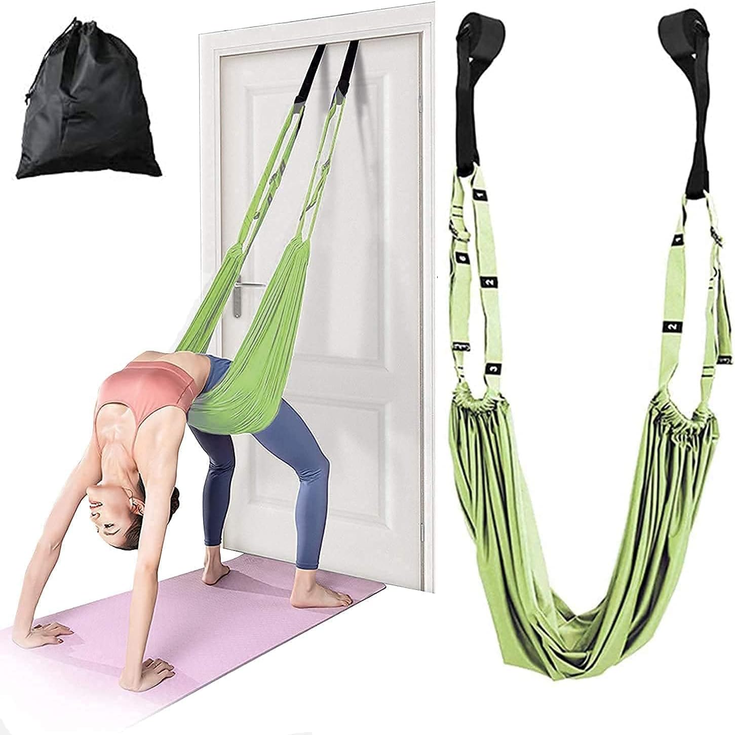 Rope Indoor Aerial Yoga Set, Decompression Hammock with Door Anchors, Stretch Belt for Inversion Training