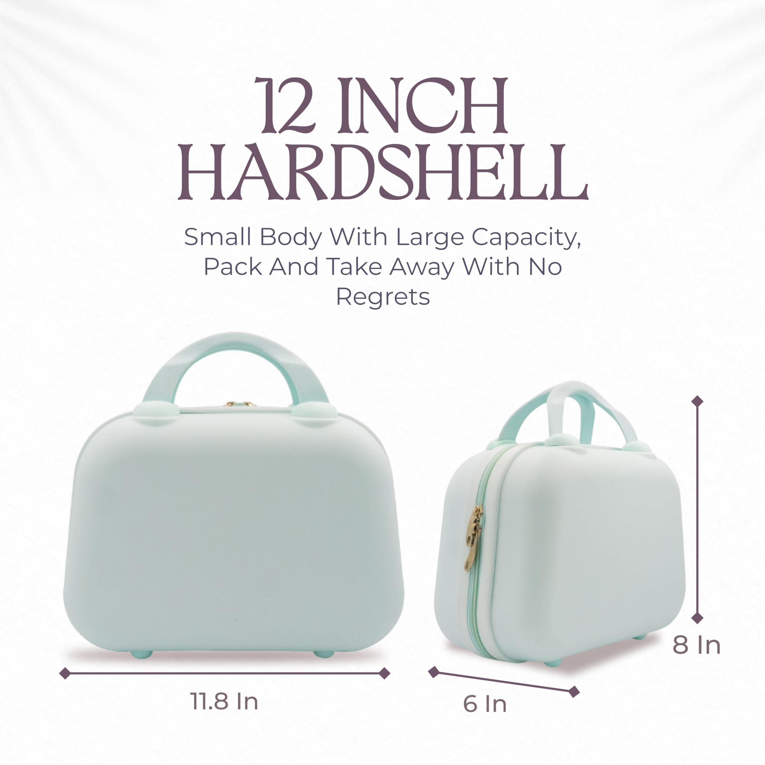 Bolsa de maquillaje de viaje para mujer, neceser de viaje grande para cosméticos, cuidado de la piel, estuche de cosméticos rígido de 12 pulgadas, Azul claro