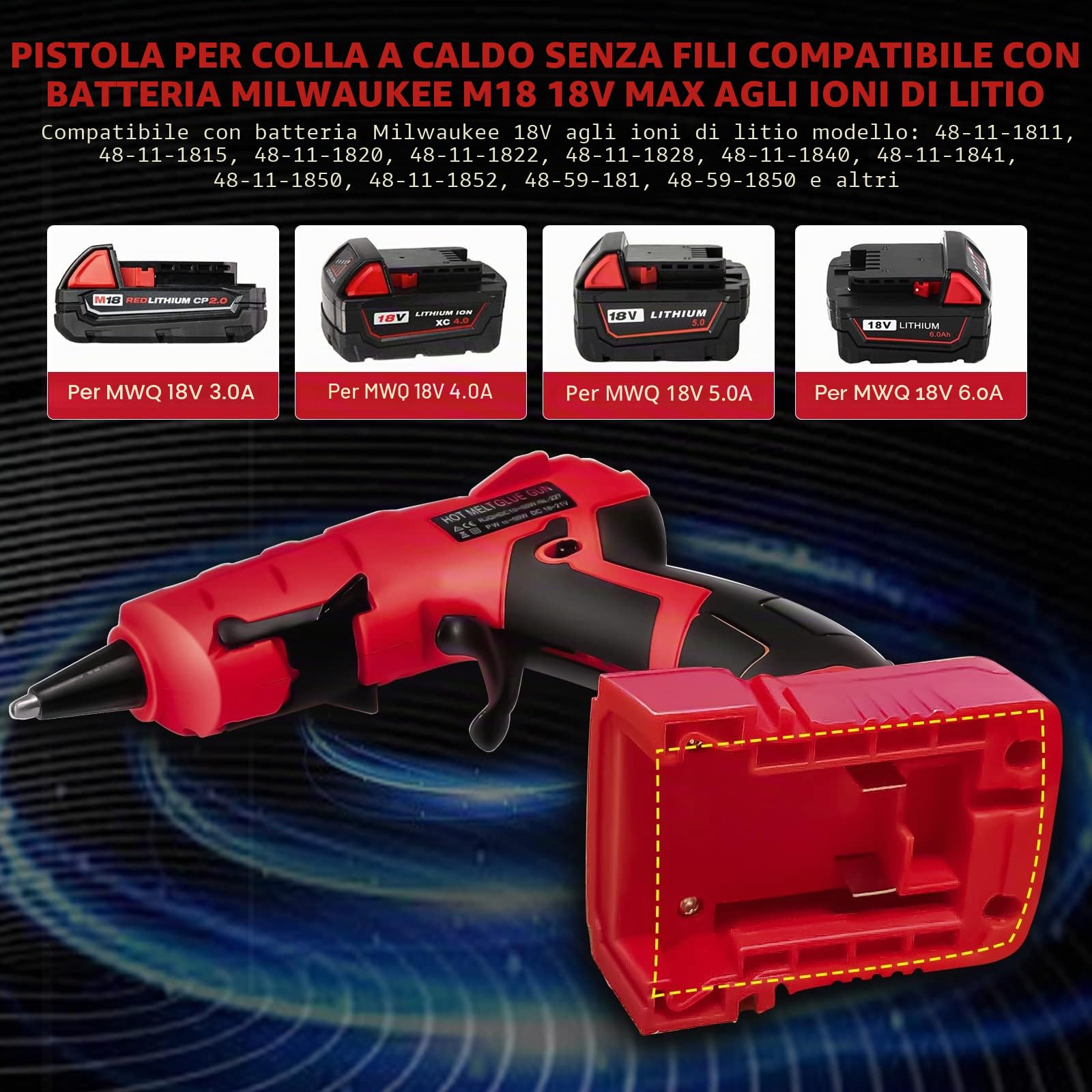 Pistola per colla a caldo a batteria adatta per Milwaukee M18B 18V Li-ion, pistola per colla a preriscaldamento rapido in 30s con 20 pezzi di bastoncini di colla per arte e fai da te e riparazioni