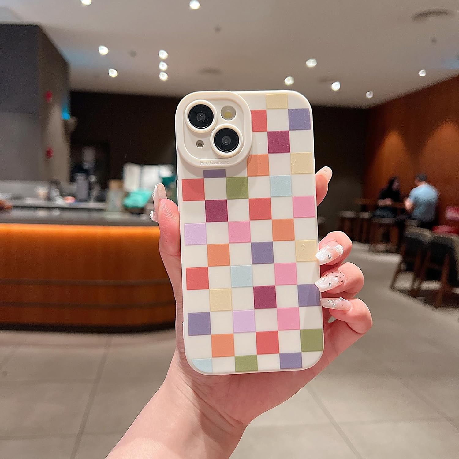 Compatible with iPhone 14 Case Cute Checkered Pattern Design for Girls Women, Soft Silicone Shockproof Protective Designed for iPhone 14 Case-Colorful - Image 2