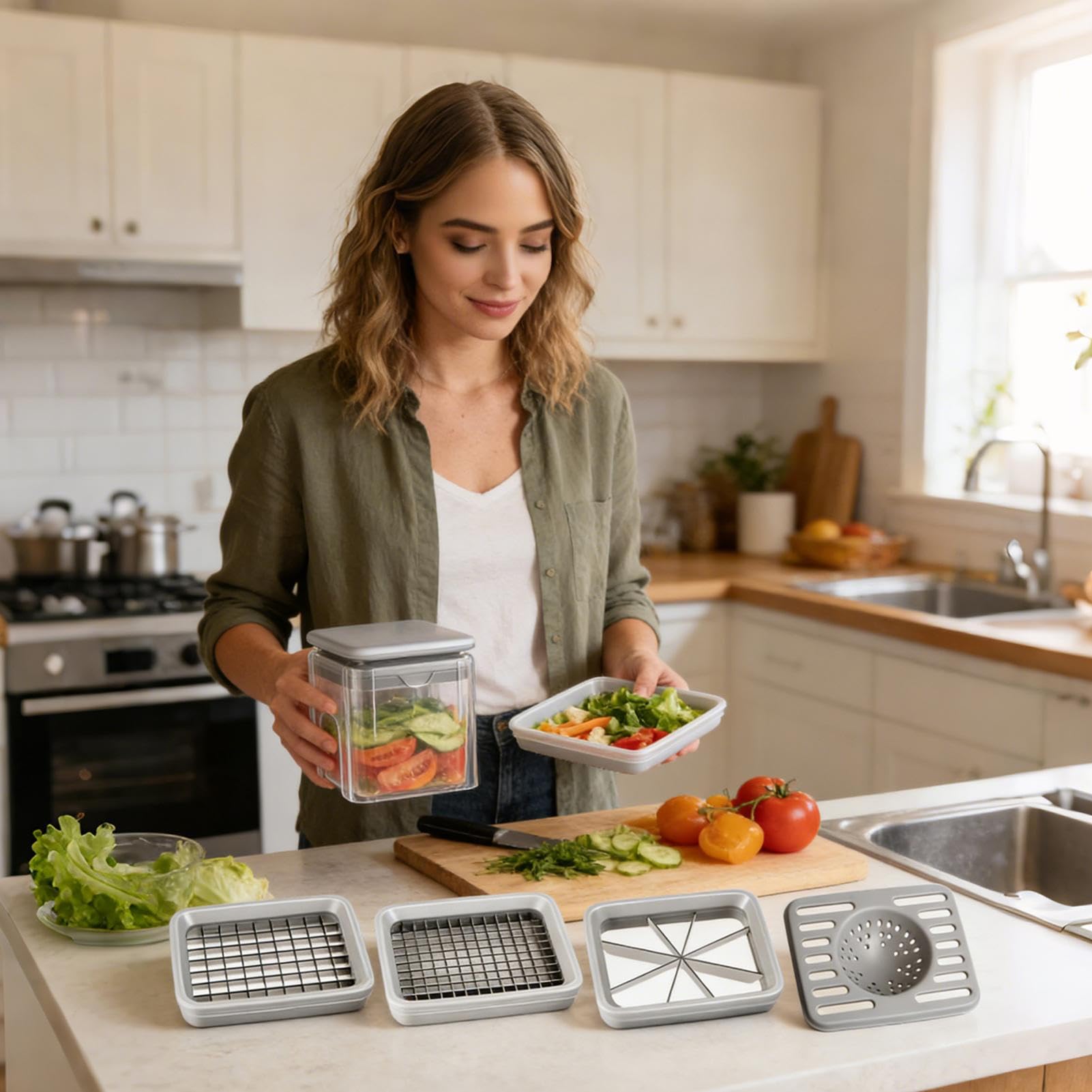 Cortador de Verduras 4 en 1 Manual Multifuncional Utensilios de Cocina