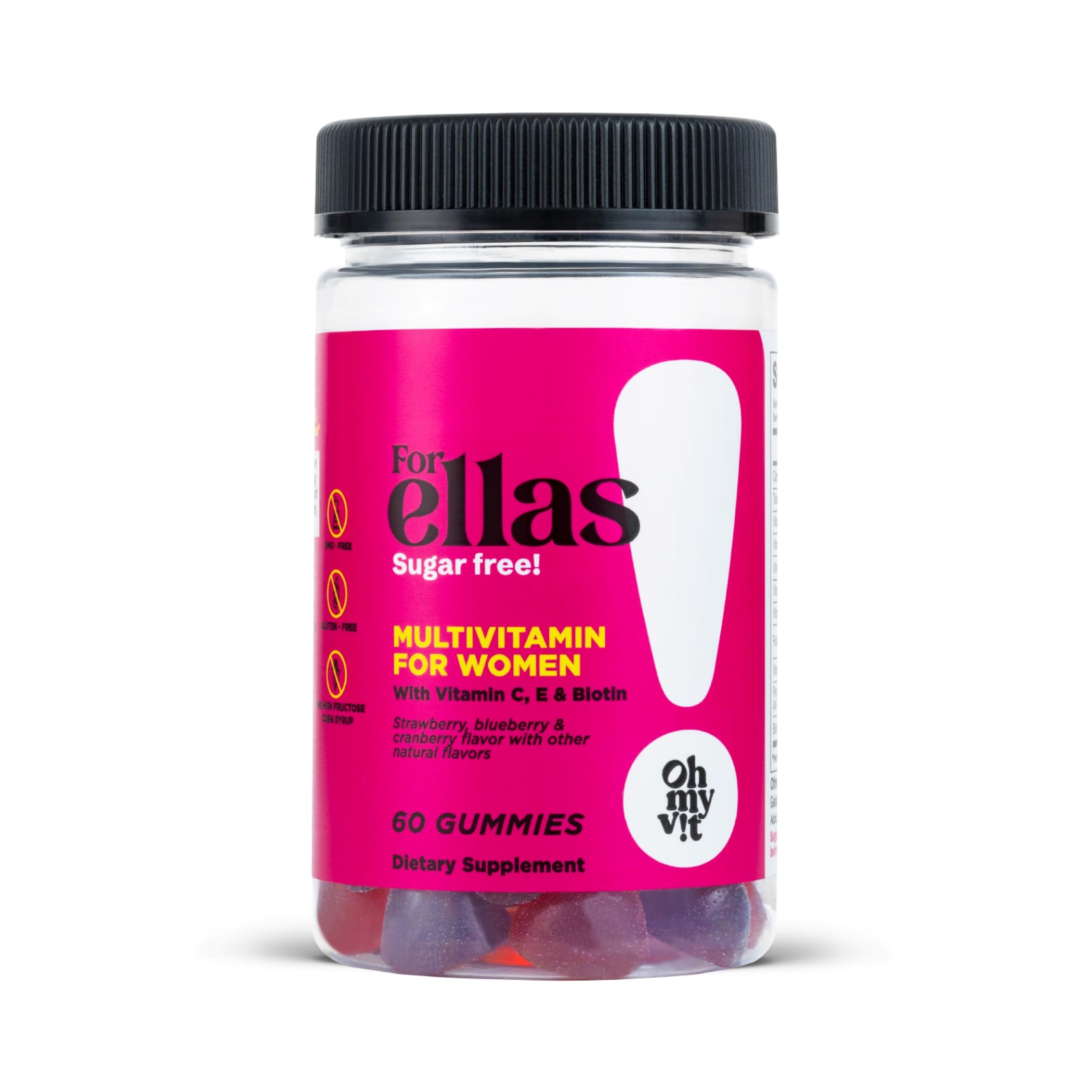 OH MY VIT! for Ellas Women’s Multivitamin Gummy with Vitamins C, E, and Biotin, Sugar Free Berry Flavor, 60 Count