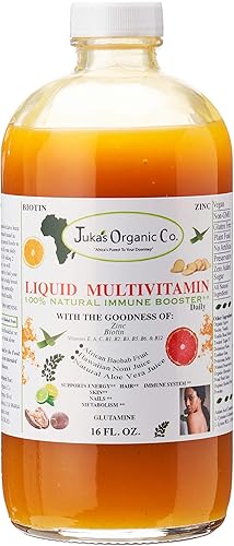 Juka's Organic Co. - Multivitamínico líquido para la piel CABELLO UÑAS con zinc Biotina Baobab Vitamina A-E Minerales trazados