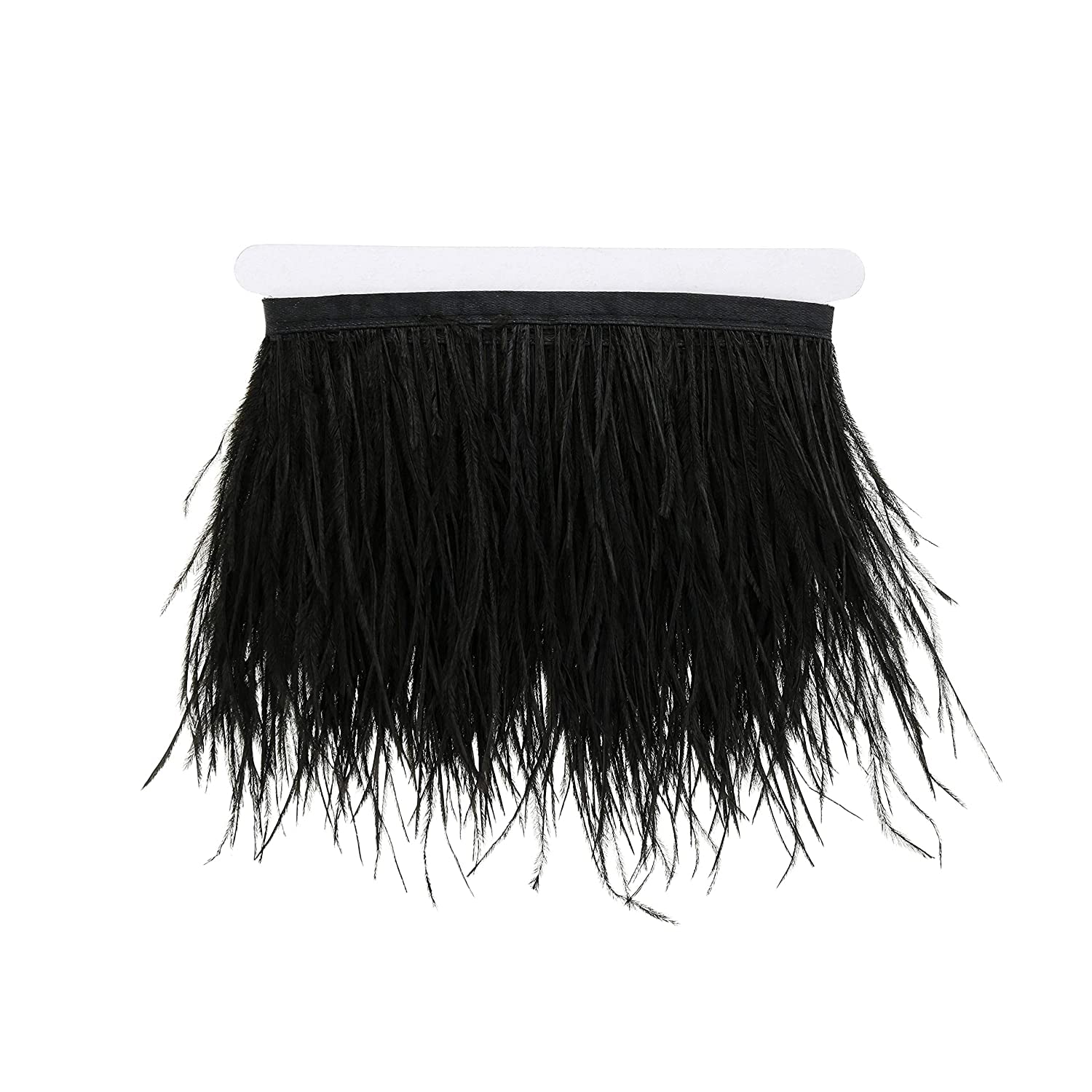 Panax 2 Meters Natural & Soft Ostrich Feathers Fringe Trims Ribbons - Used for Dress, Sewing, Lighting Decorations, Costumes etc (Black)