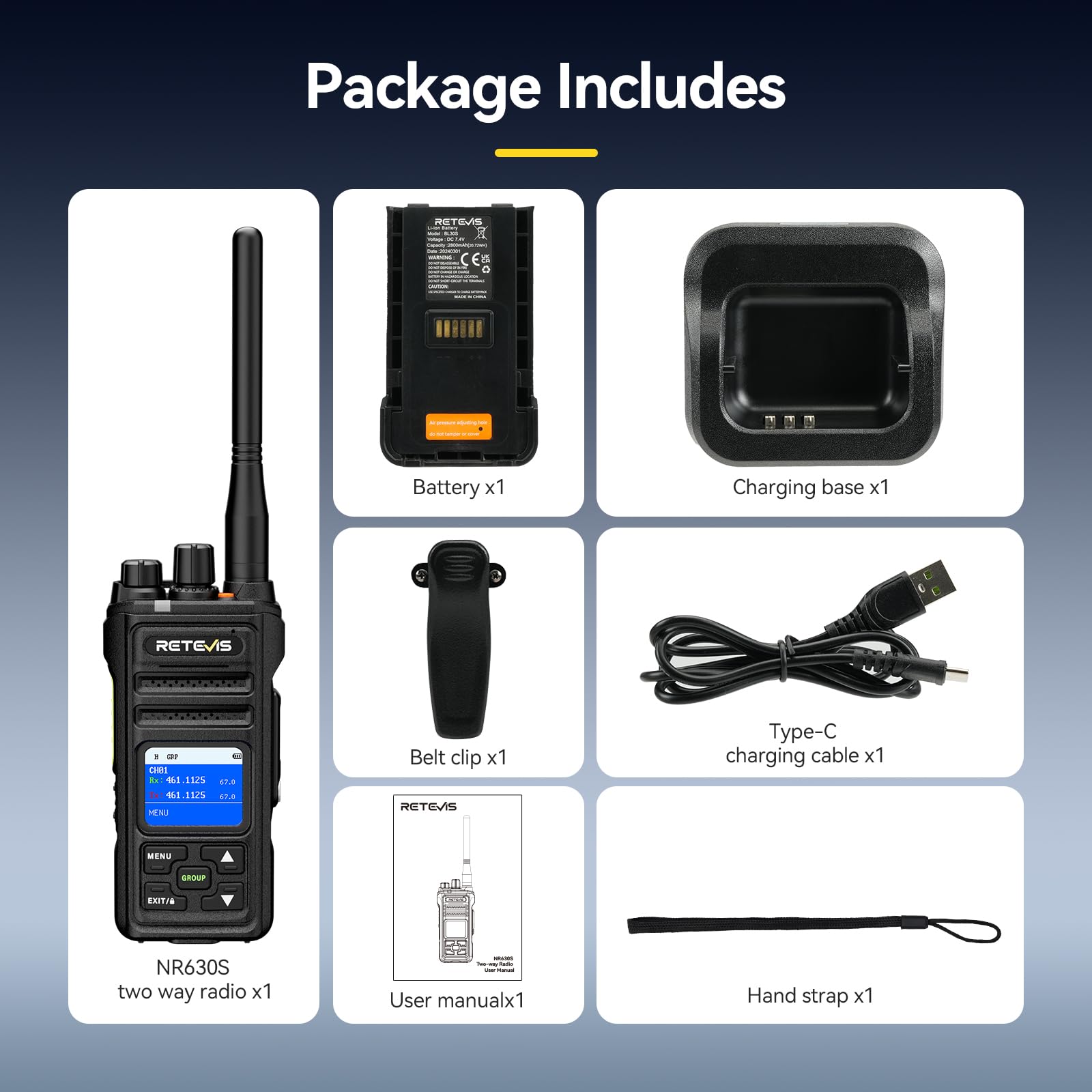 Retevis NR630S Walkie Talkie na Duże Odległości, Wodoodporne Krótkofalówka IP67, 2800mAh Redukcja Szumów AI, Ekran LCD, Wysokiej Mocy Profesjonalne Walkie Talkie do Logistyki (Czarne, 1 Szt.)