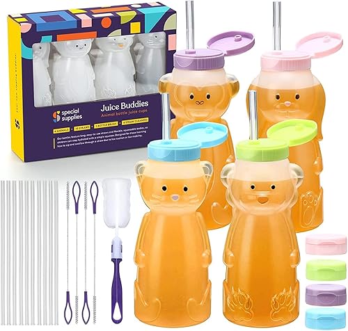 Miniatura 1 de Special Supplies Honey Bear - Vaso de paja para bebés, paquete de 4, divertido diseño de animales en forma de bebé, bebida de entrenamiento de