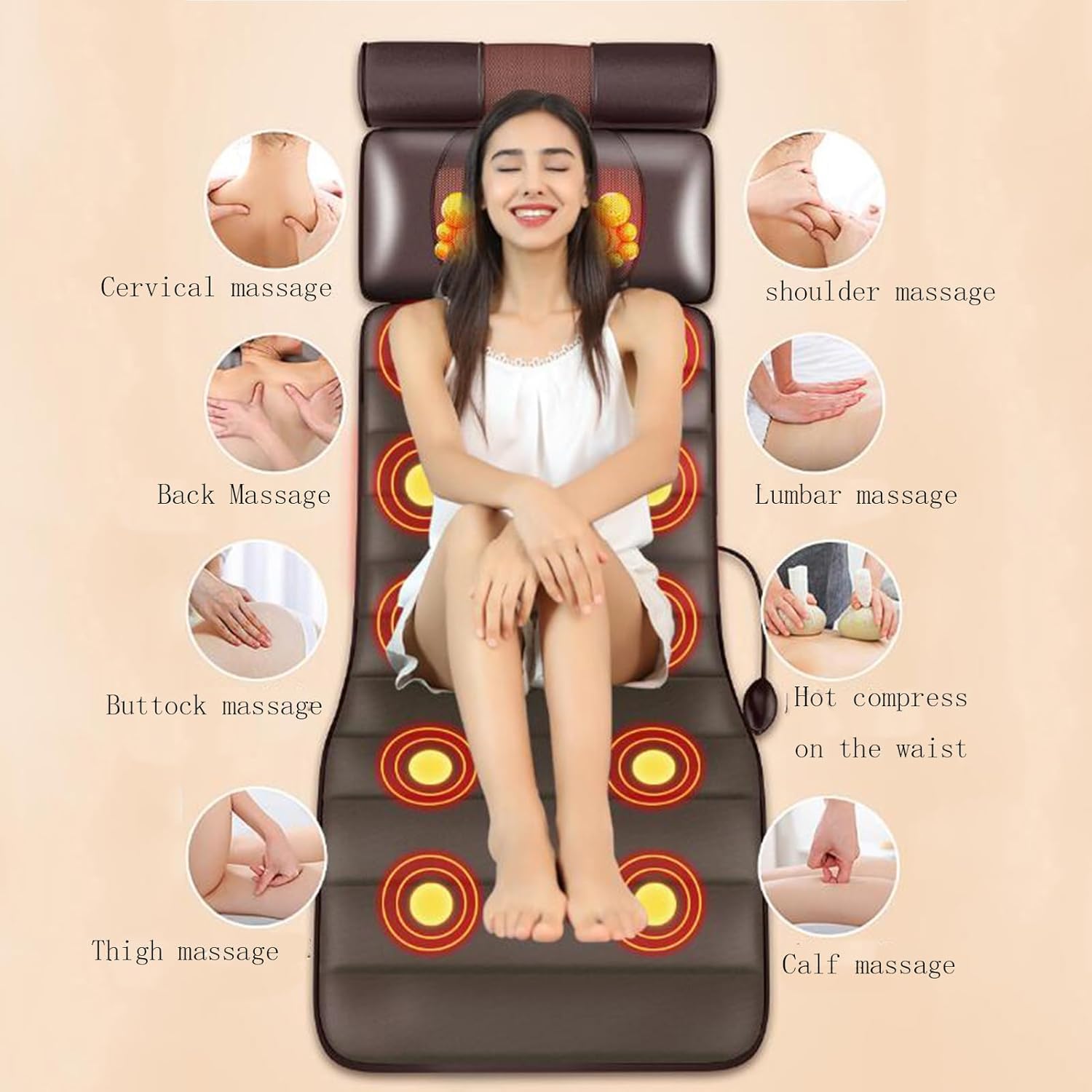 Esterilla De Masaje Corporal con Calor, 10 Nodos Vibratorios, Almohadillas Térmicas Ajustables, Masajeador De Cuello Y Espalda para Relajación Muscular., Grey