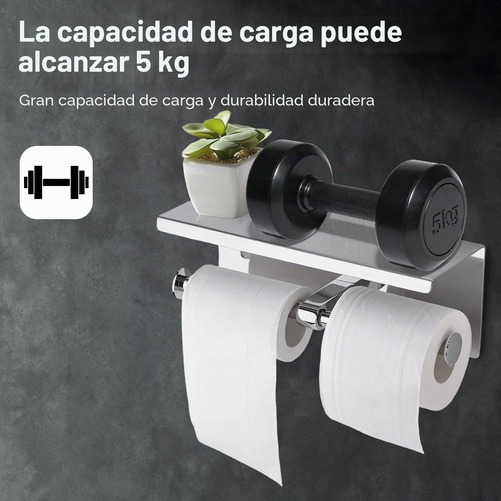 Portarrollos de Papel higiénico Doble con repisa para teléfono, dispensador de Rollo de Papel Doble con repisa, Cromo Pulido, portarrollos de Papel higiénico con repisa, Montaje en Pared Adhesivo con