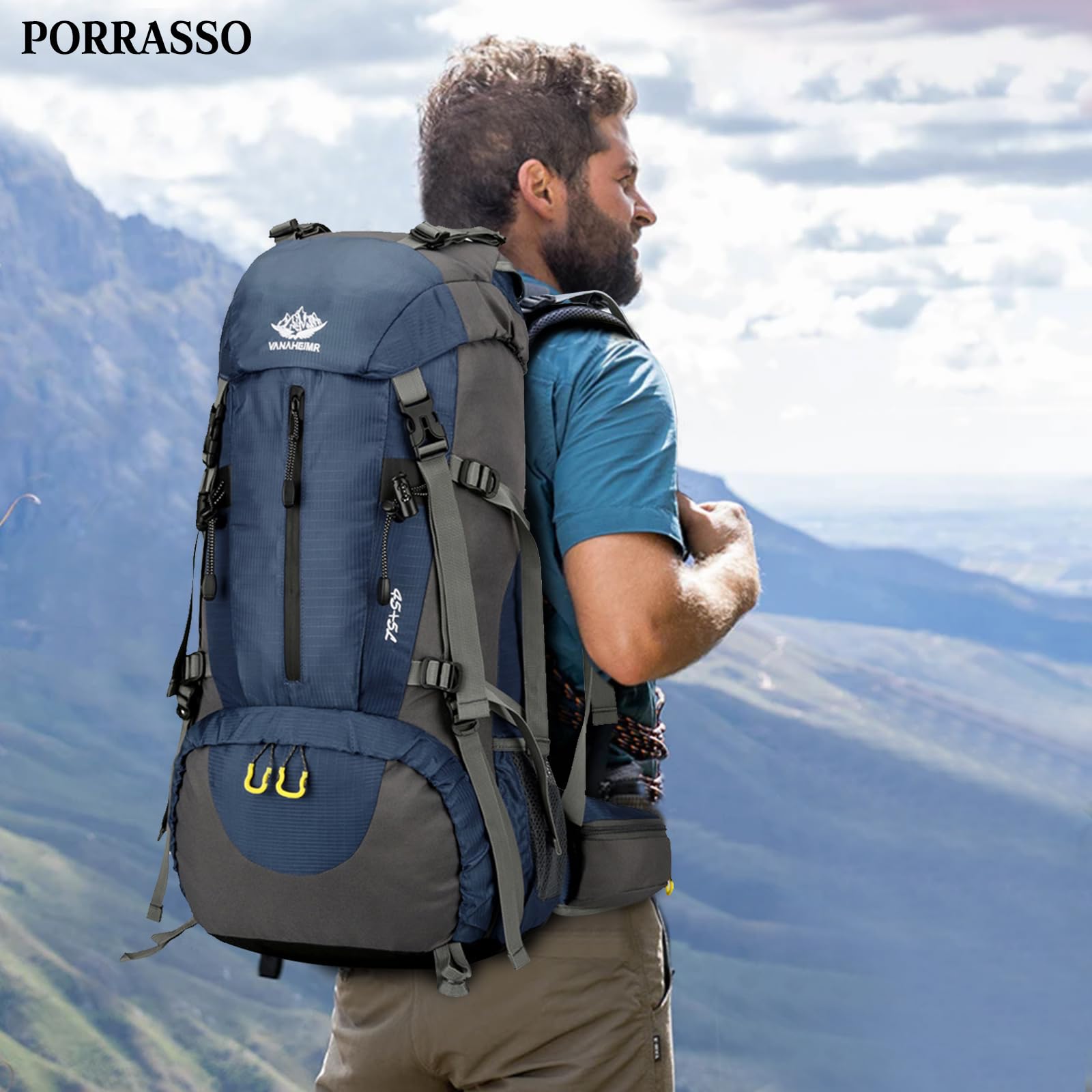 50L Mochila de Senderismo Mochila Impermeable con Cubierta de lluvia Hiking Backpack para Hombre Mujer Viajar Acampar Escalada Deportes Aire Libre Azul Oscuro