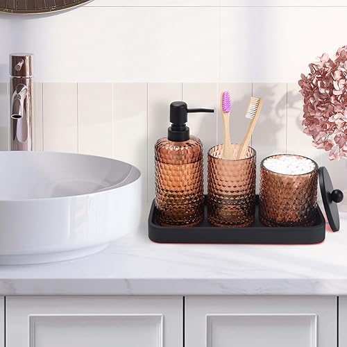 Miniatura 2 de Juego de accesorios de baño, 4 piezas de accesorios de baño de vidrio verde, dispensador de jabón de loción, soporte para cepillos de dientes,