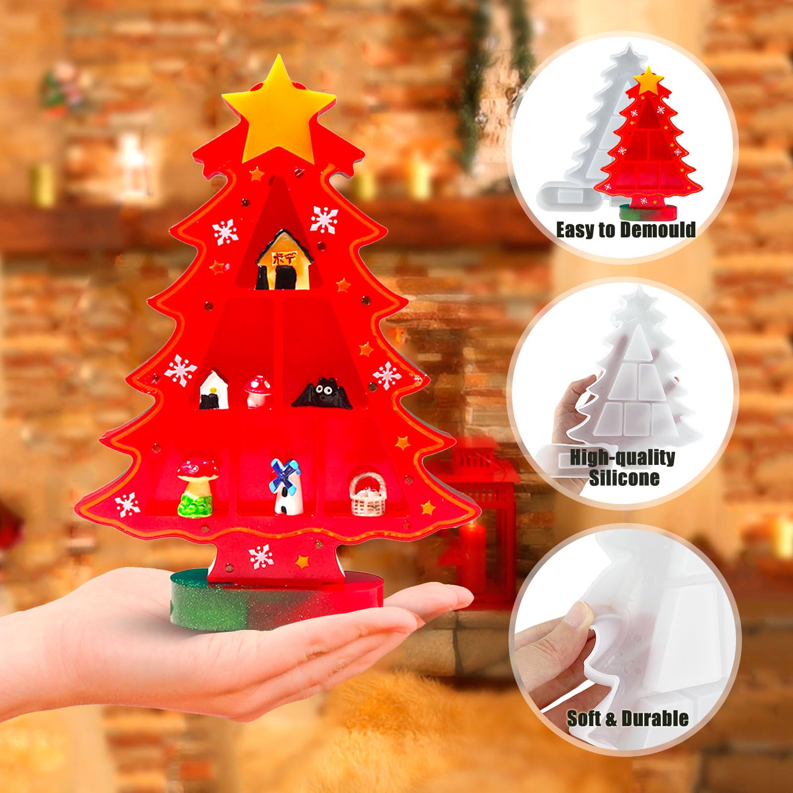 Stampini Resina Natale 3 PCS Resina Epossidica Stampi Stampo Per Ciondolo Fai Da Te Stampi Silicone Natalizi