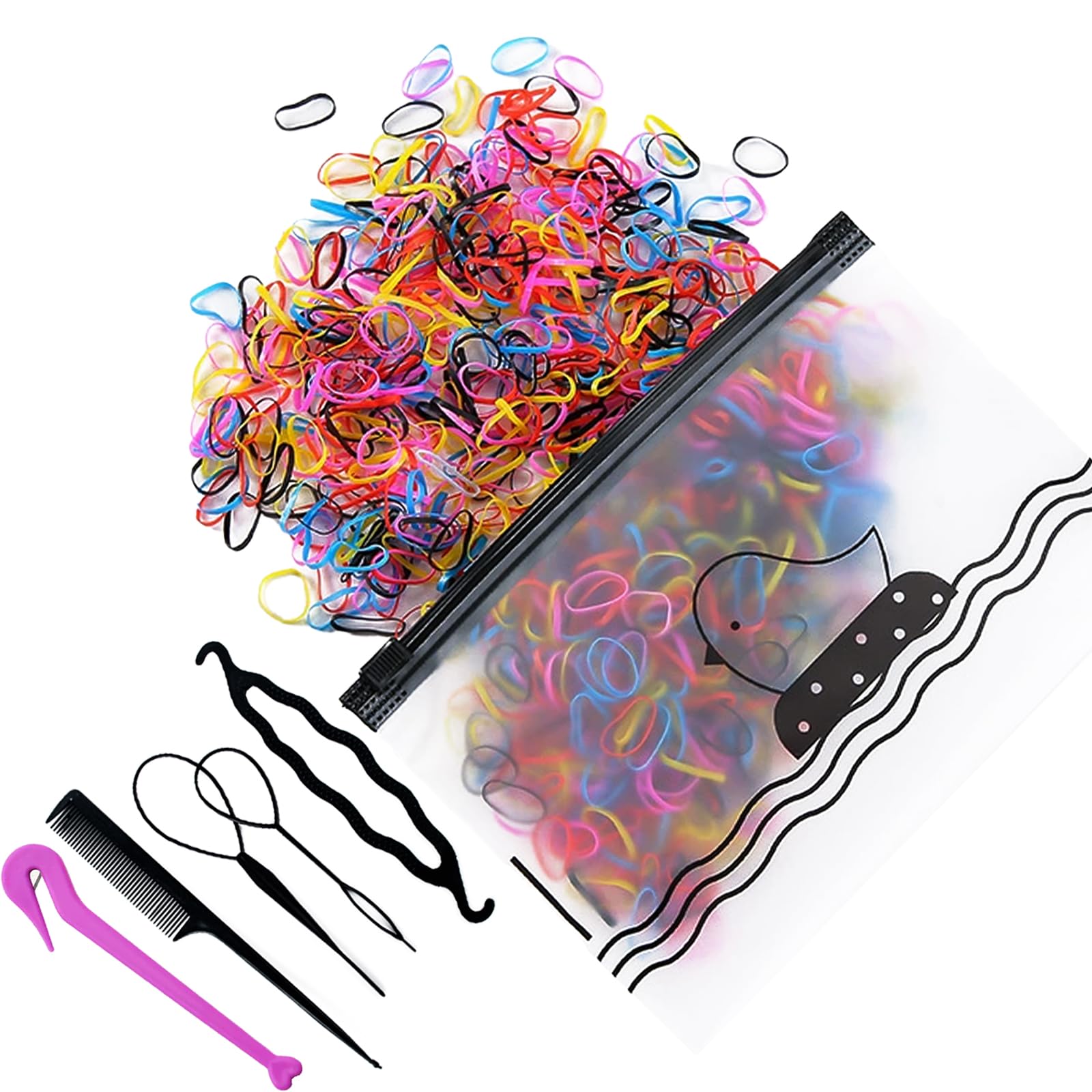 AYNKH 1000 Rubber Hair Bands for Girls Hair,Elastic Hair Bands, Small Coloured Hair-bands,3 Hair Braiding Tools