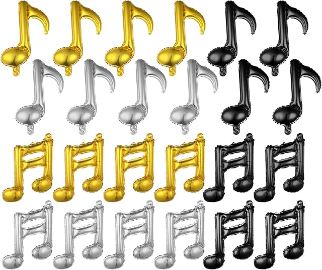 Prasacco 24 Pieces Music Note Foil Mylar Balloons, Aluminum Foil Balloons Music Party Decorations for Music Themed Party Birthday Dance Party Home Outdoor Party Celebrations