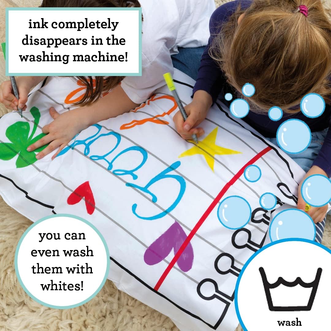 Coloring Pillowcase for Kids – Reusable DIY Pillow Cover with Washable Markers, Educational Arts & Crafts Activity for Boys & Girls, Fun Gift for Creative Play, Machine Washable - eatsleepdoodle