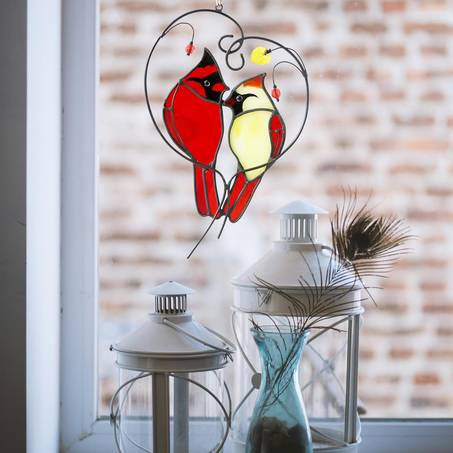 Cardinal Suncatcher Stained Glass for Window Hanging,Cardinal Gifts for Women,Red Birds Sun Catchers Christmas Decoration for Windows,Best Gift for Mom,Memorial Gifts for Birds Lover - Image 3