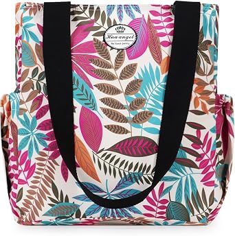 HUA ANGEL Floral Tote Bag - Casual Shoulder Bag Daily Tote Bag with Zipper Gym Travel Shopping Work Handbag for Women