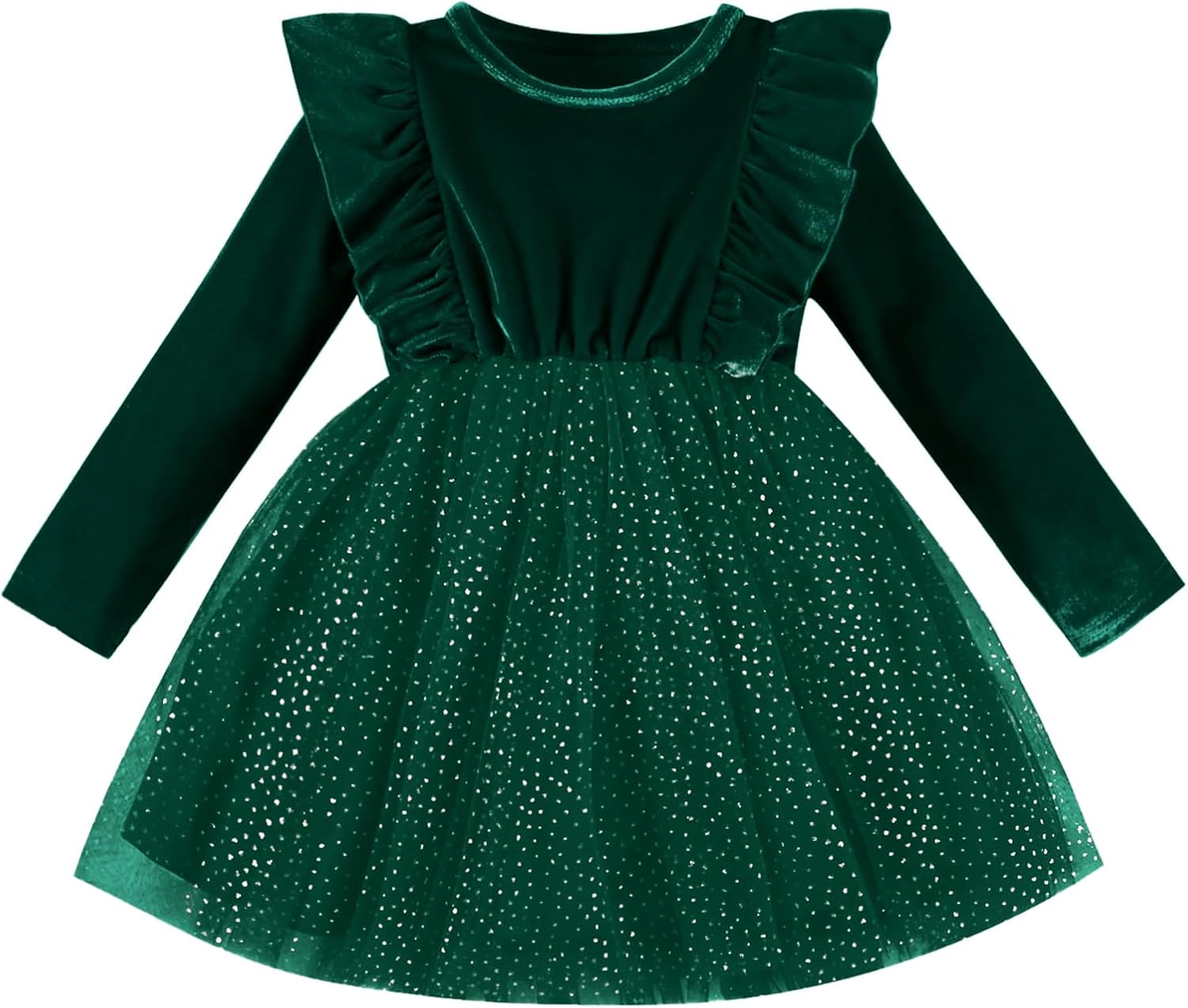 DREAM BUS Toddler Girl Christmas Dress Baby Girl Long Sleeve Ruffled Velvet Top Tulle Dress Special Occasion Dress