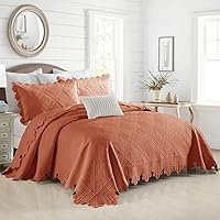 Vista 8 de vctops Juego de colcha bordada de algodón de 3 piezas, tamaño Queen, ligera, suave, sólida, con fundas de almohada para todas las estaciones