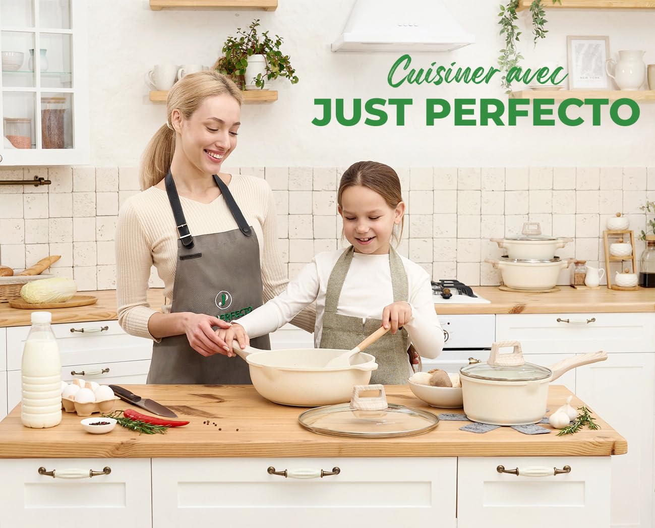 JUST PERFECTO Batterie de cuisine induction - set de casseroles tout feux avec couvercle en verre - lot avec des poêles anti adhesive, sans PFOA et PTFE