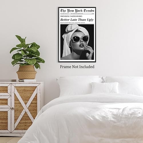 Miniatura 5 de ZTCYBWH New York Trends - Póster de pared de periódico en blanco y negro, póster con texto en inglés "Better Late Than Fe", decoración de pared