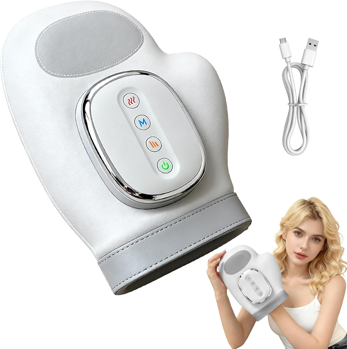 Wireless Hand Massagers, Hand Massager with Heat and Compression With 3 Massage Modes and 5 Intensity Levels, Gifts for Office Workers (White)