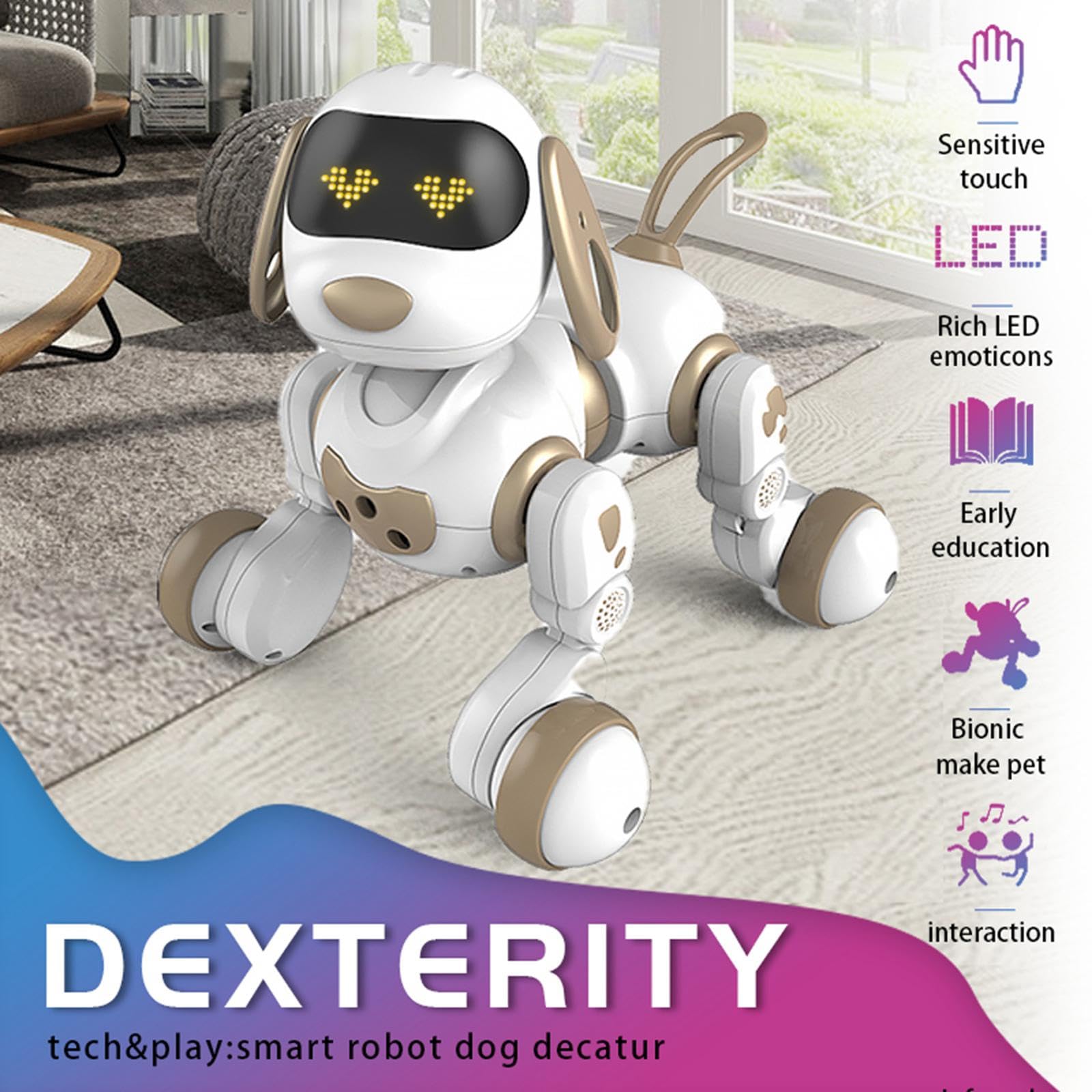 Perro Robot Inteligente con, Juguete Robot Electrónico para Niños de 5, 6, 7, 8, 9 años, Dorado