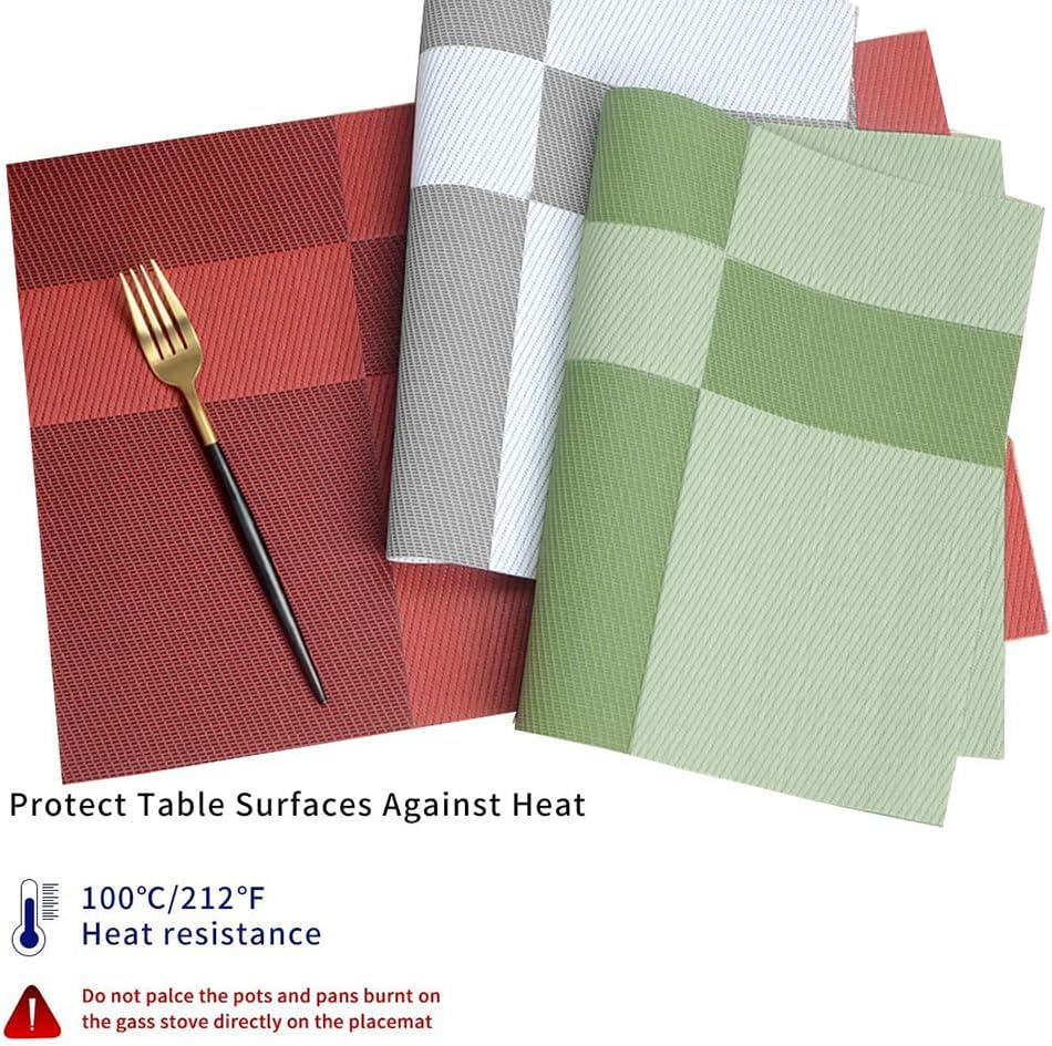 4PCS PVC Woven Placemats Waterproof Wipeable Dinner Table Mat Stain Decoration ining Kitchen 30x45cm(Opposite Green)