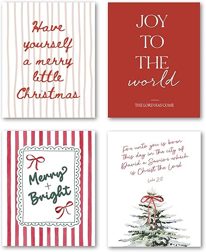Miniatura 21 de XWELLDAN Juego de 3 cuadros retro con diseño de cascanueces y árbol de Navidad, diseño de rayas, 8 x 10 pulgadas, sin marco Navidad rojo y