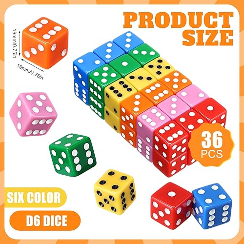 Miniatura 17 de 36 piezas de 0.748 in juego de dados de fiesta temática de casino acrílico grandes D6 opacos a granel para juegos de mesa, suministros de fiesta