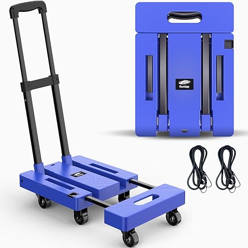 Ronlap Camión de mano plegable, carrito móvil plegable con ruedas, carrito de equipaje resistente de 500 libras, carrito de mano portátil, carrito
