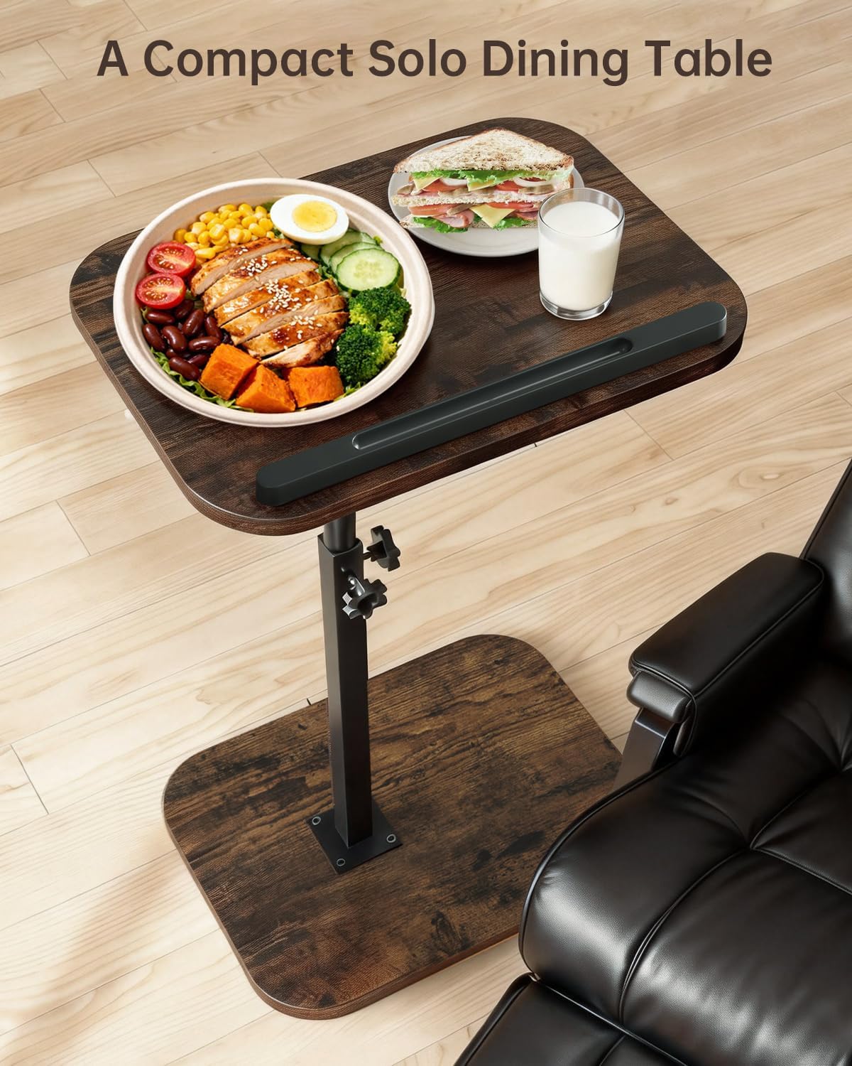 C Shaped End Table with Adjustable Height & 360° Swivel Top, Side Table & TV Tray Table for Living Room, Bedroom, Small Spaces, Brown